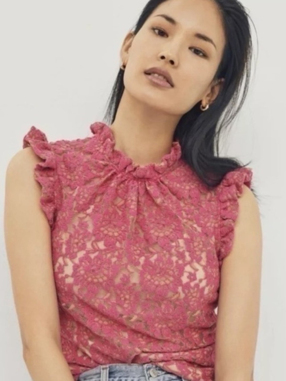 NWT Anthropologie Dolan Lace Top Pink Rose in Size S NEW WITH TAGS